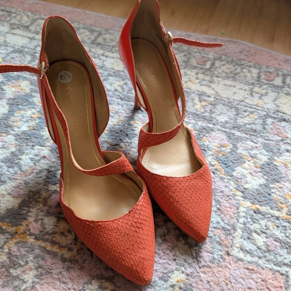 Enzo Angiolini Orange Textured Heels Snakeskin Strappy 6.5 - Picture 3 of 4
